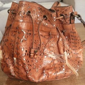 Brown Leather Drawstring Bag